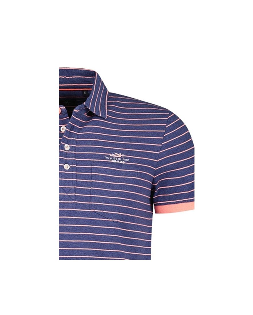 Katoenen New Zealand polo normale fit donkerblauw gestreept