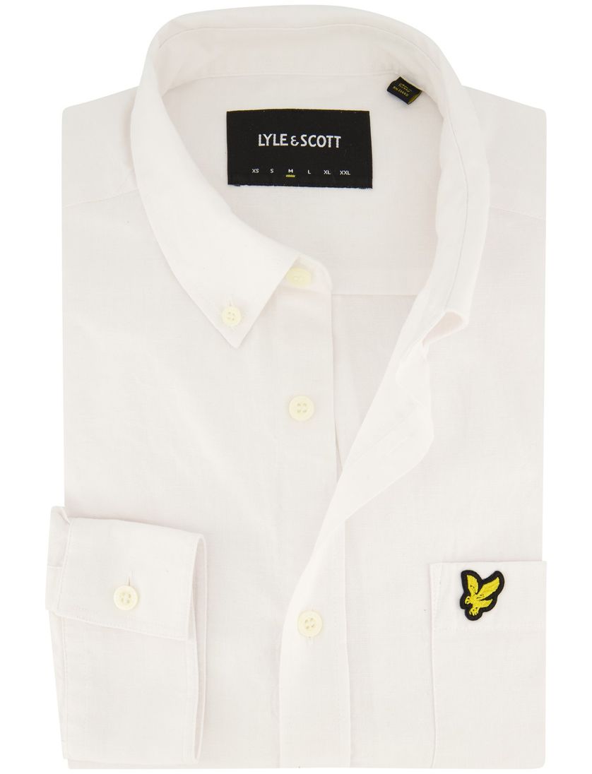Lyle & Scott casual overhemd normale fit wit effen katoen button-down