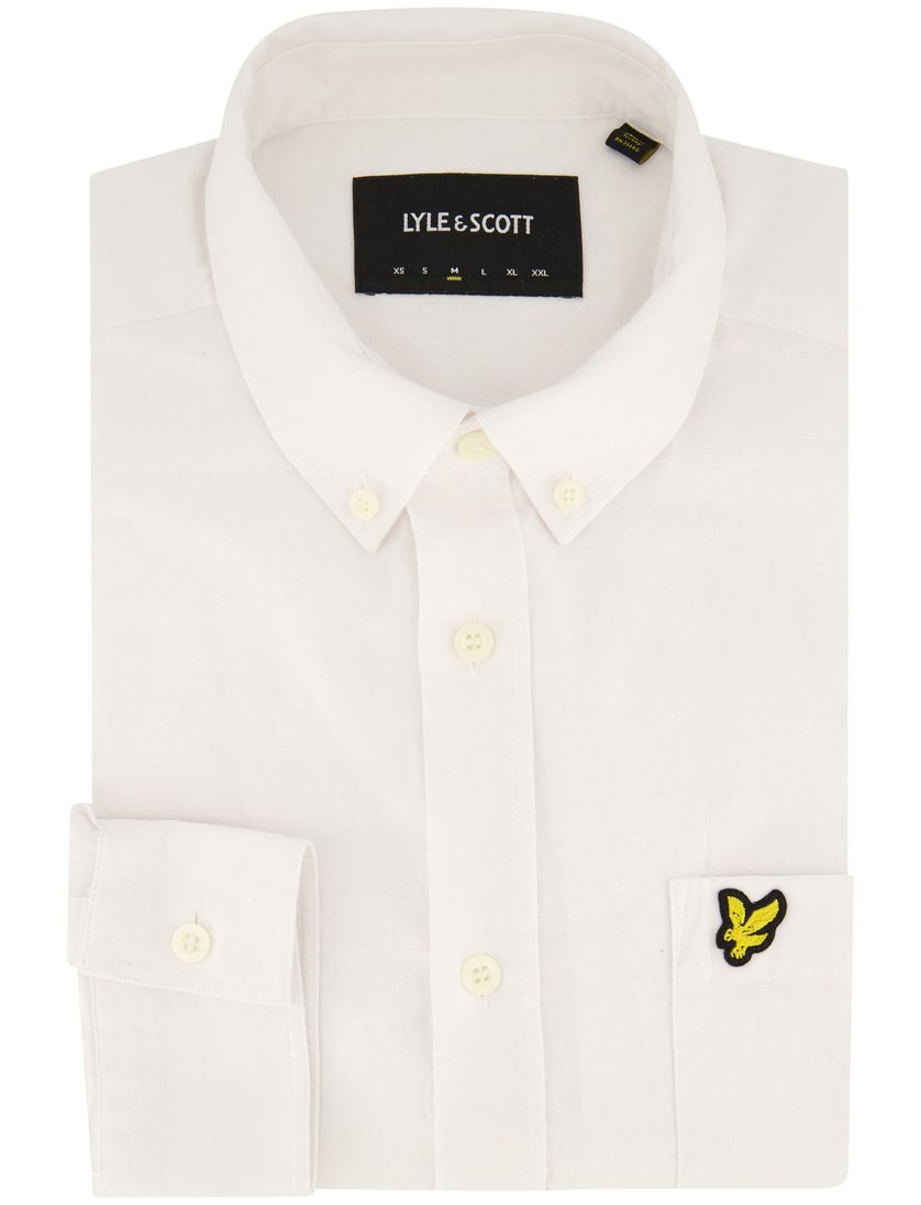 Lyle & Scott casual overhemd normale fit wit effen katoen button-down