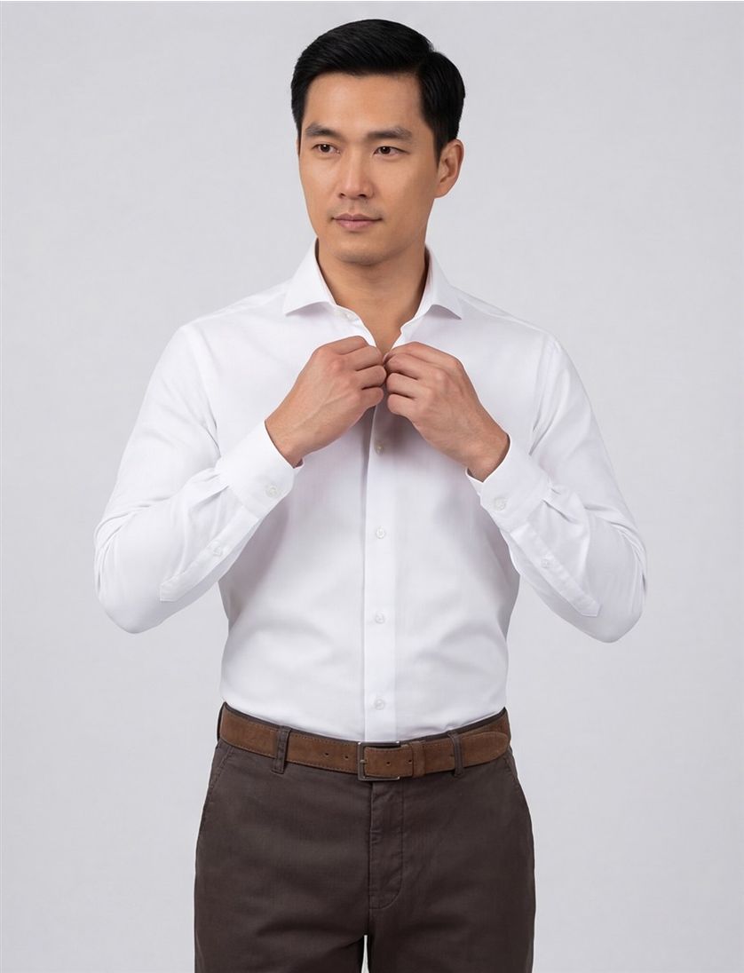 John Miller Tailored Fit overhemd wit effen katoen