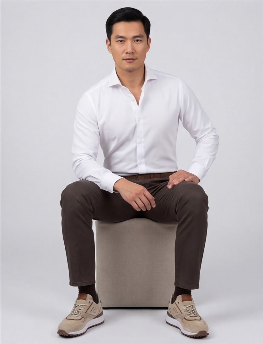 John Miller Tailored Fit overhemd wit effen katoen