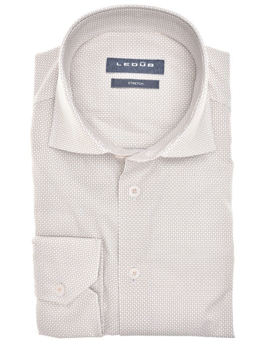 Ledub overhemd stretch lichtbruin geprint