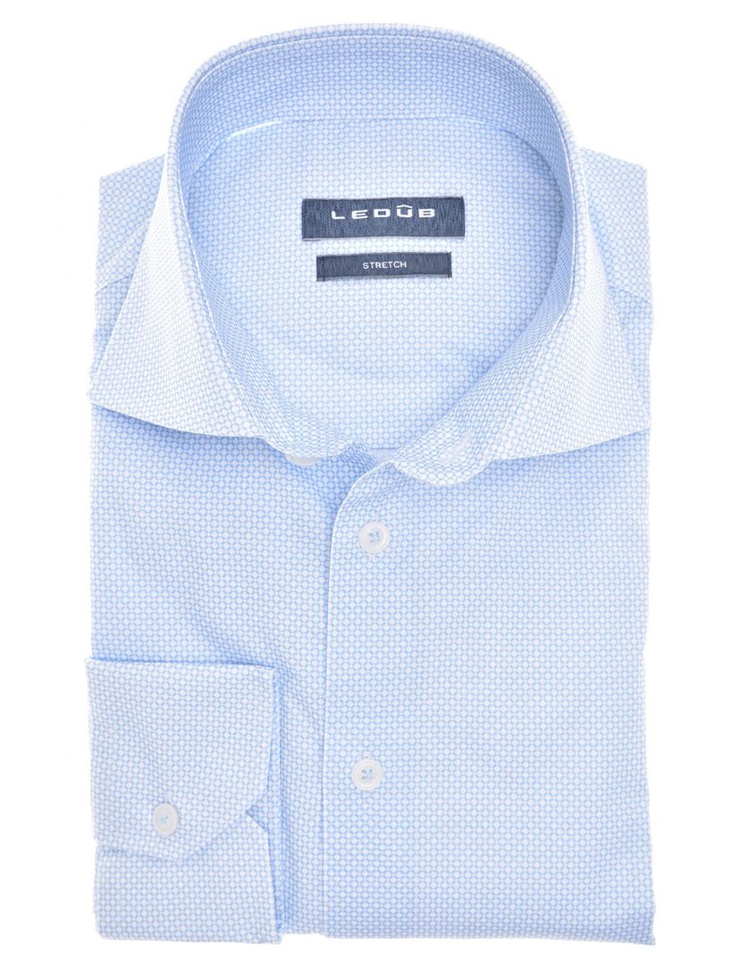 Overhemd ledub mouwlengte 7 normale fit lichtblauw geprint katoen