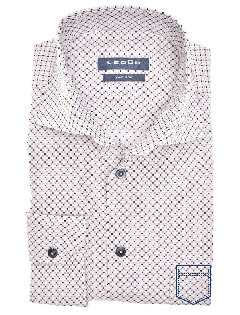 Ledub business overhemd normale fit wit geprint katoen easy iron