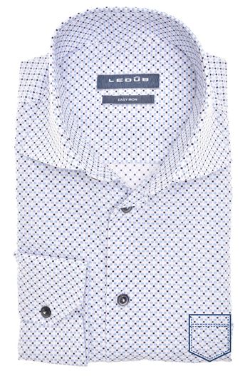 Ledub Ledub overhemd mouwlengte 7 normale fit wit geprint katoen