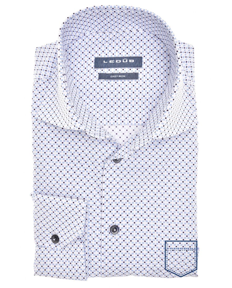Ledub overhemd mouwlengte 7 normale fit wit geprint katoen