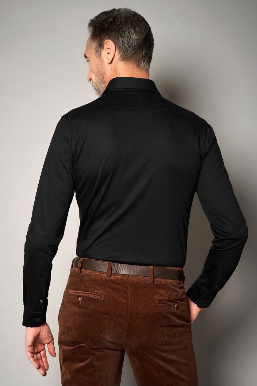 Zwart Desoto business overhemd effen katoen slim fit