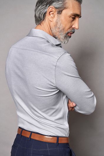 business overhemd Desoto grijs effen katoen slim fit 