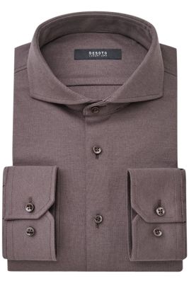 Desoto Desoto business overhemd Luxury slim fit bruin effen katoen