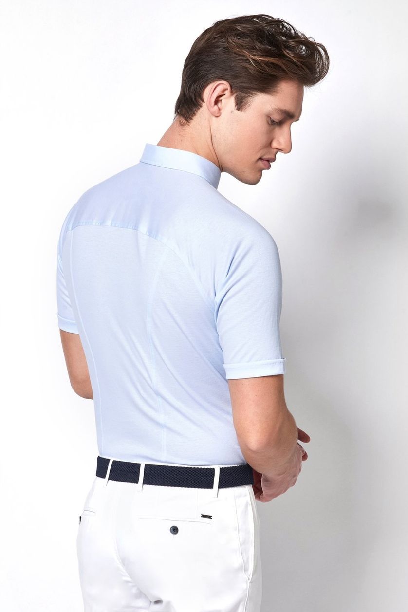 Desoto business overhemd korte mouw lichtblauw effen katoen slim fit