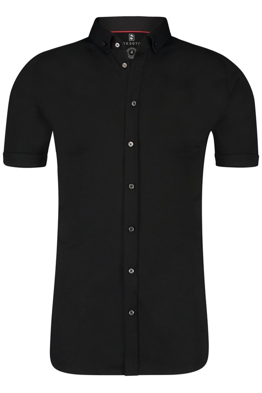 Korte mouwen overhemd Desoto zwart effen katoen slim fit