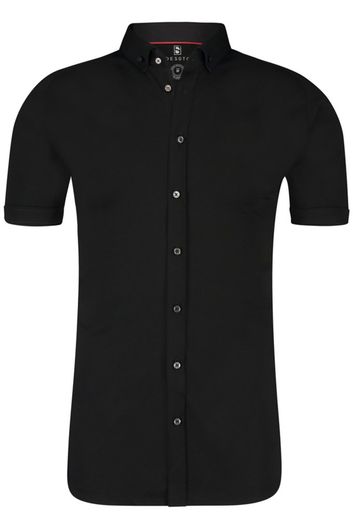 overhemd korte mouw Desoto zwart effen katoen slim fit 