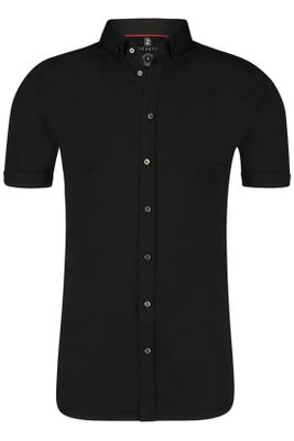 Desoto overhemd korte mouw Desoto zwart effen katoen slim fit 
