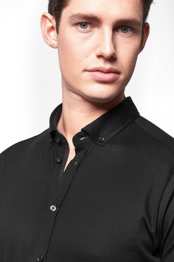 Desoto overhemd korte mouwen slim fit zwart effen katoen
