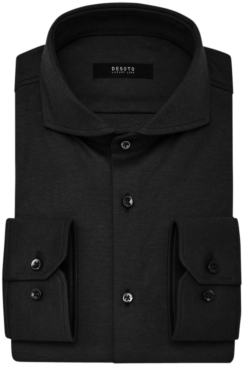Zakelijk Desoto overhemd zwart effen katoen slim fit
