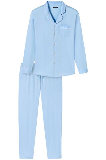 Schiesser pyjama lang lichtblauw effen katoen