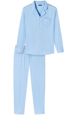 Schiesser Schiesser pyjama lang lichtblauw effen katoen