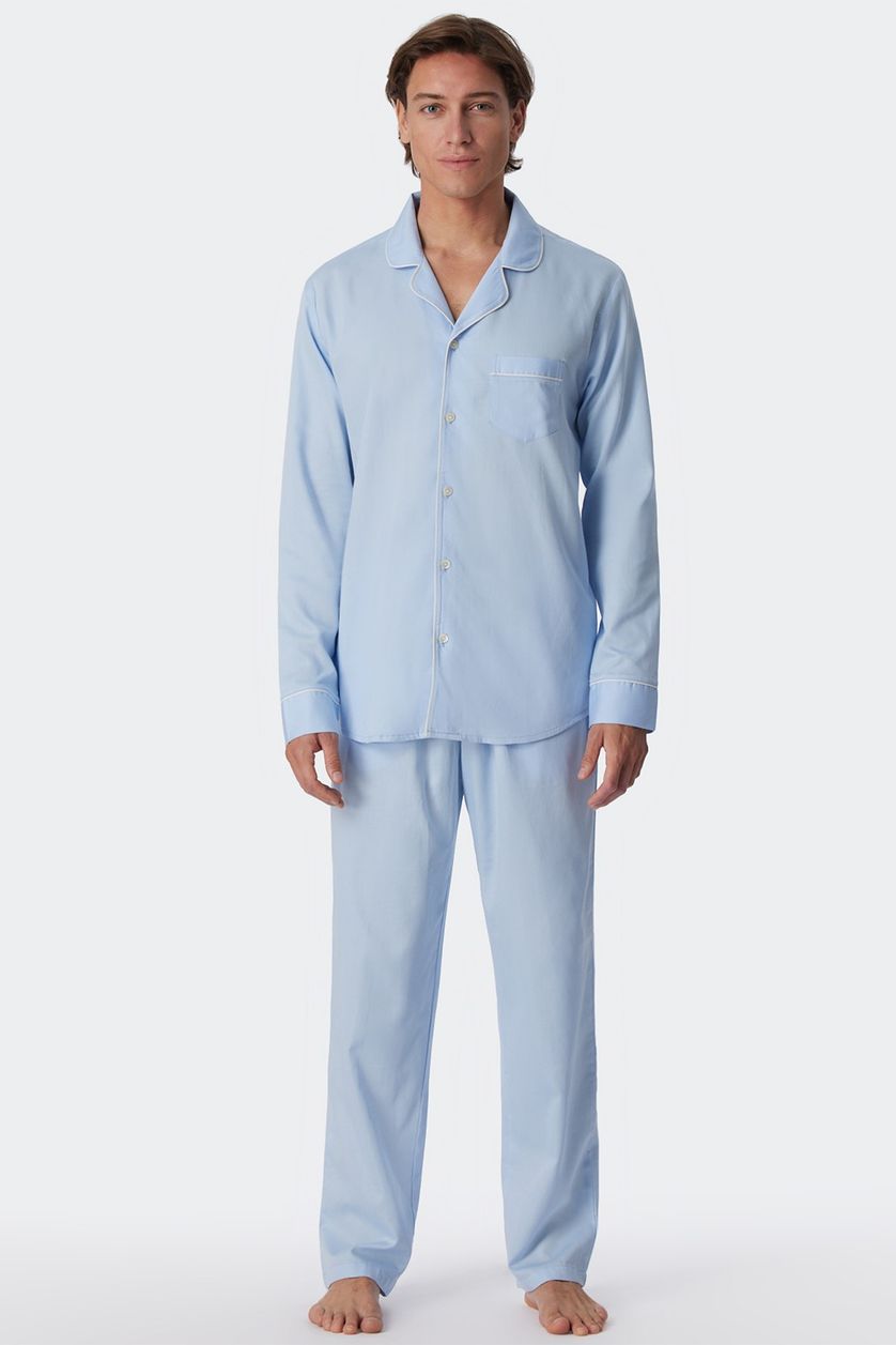 Staat bungeejumpen Geven Heren pyjama Schiesser effen katoen lichtblauw | OverhemdenOnline