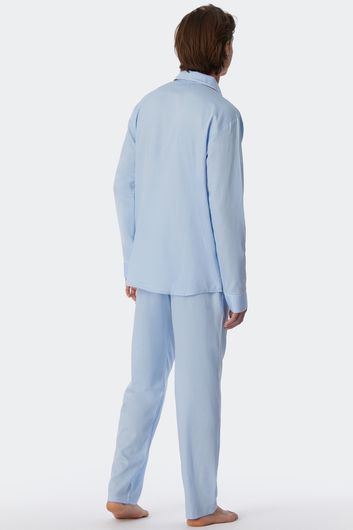 Schiesser pyjama lang lichtblauw effen katoen