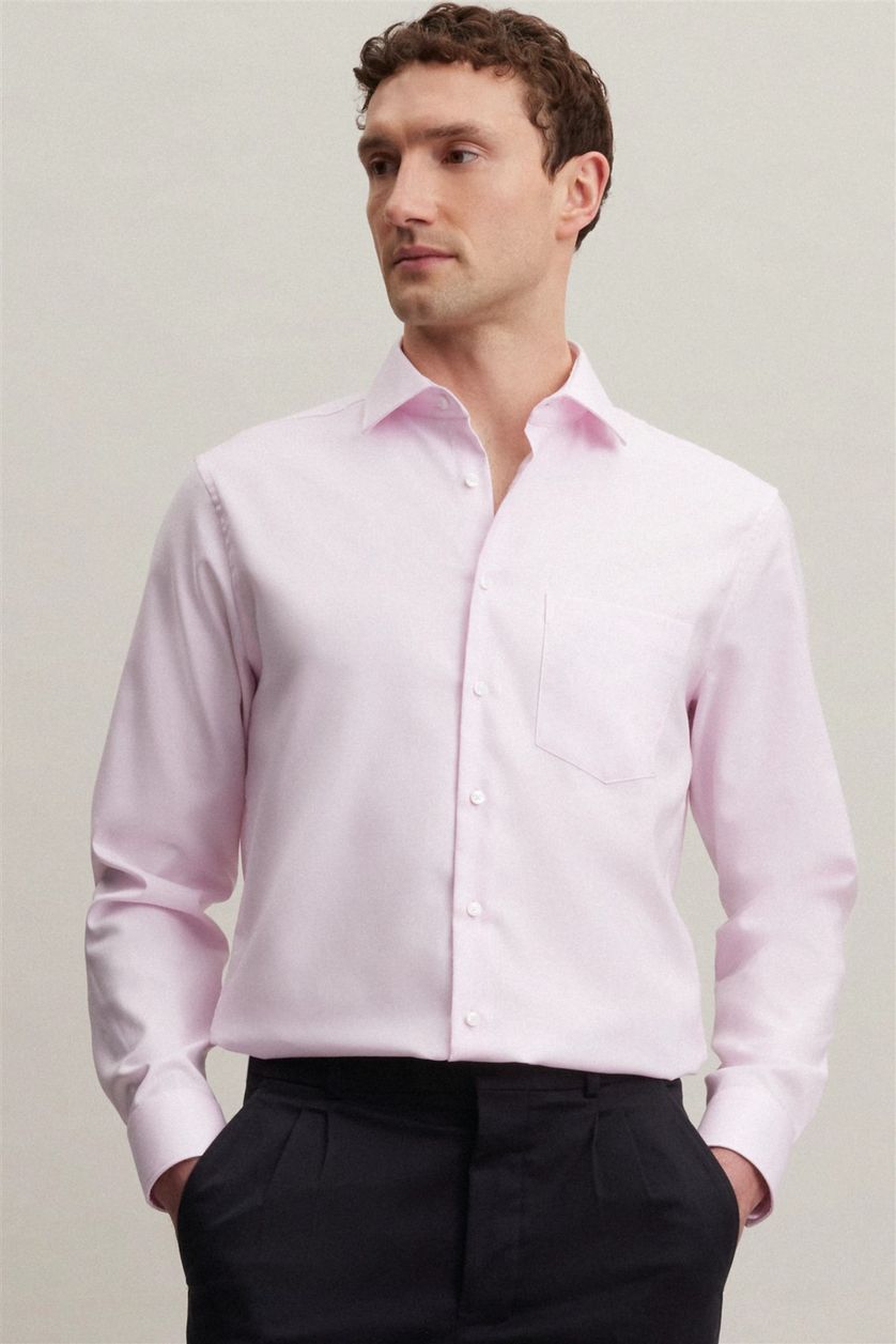 Seidensticker business overhemd Regular roze borstzak katoen normale fit