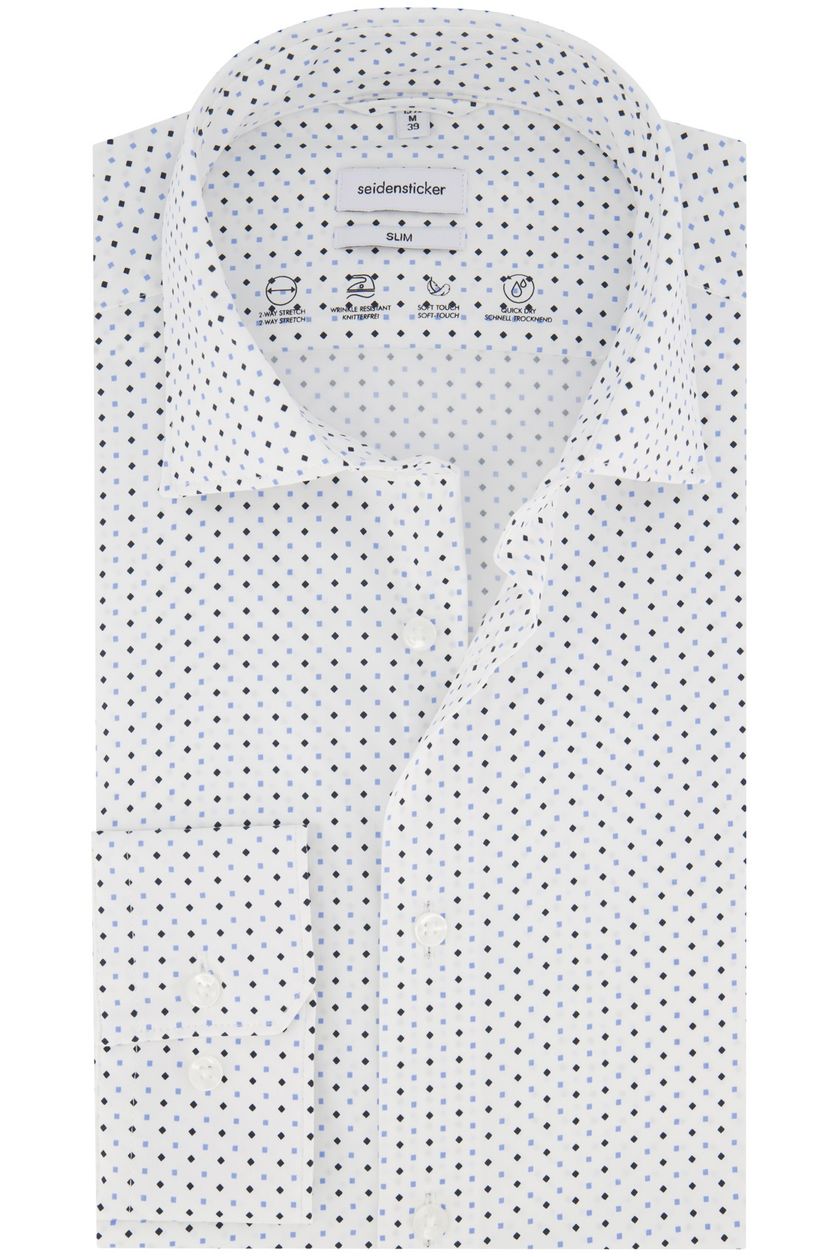 Seidensticker casual overhemd Slim wit met blauwen stippen print 