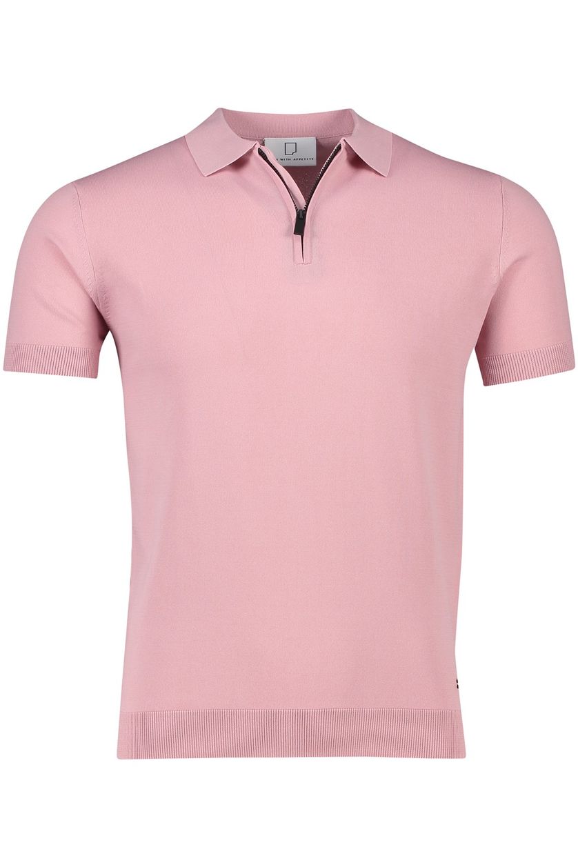 Born With Appetite polo roze effen normale fit met rits
