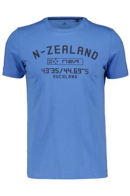 New Zealand New Zealand t-shirt blauw uni Caslani met tekst