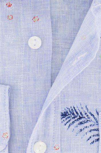 New Zealand casual overhemd Guide normale fit lichtblauw geprint linnen