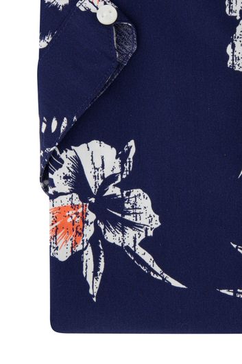 New Zealand casual overhemd korte mouw normale fit donkerblauwe bloemen print katoen