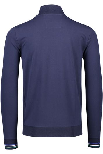 sweater New Zealand blauw effen katoen opstaande kraag rits