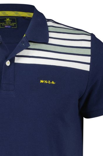 New Zealand polo normale fit donkerblauw geprint katoen 2-knoops