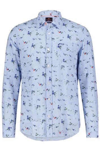 New Zealand lichtblauw bloementjes overhemd linnen
