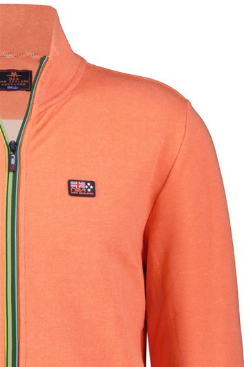 New Zealand sweater opstaande kraag oranje rits effen Eyre