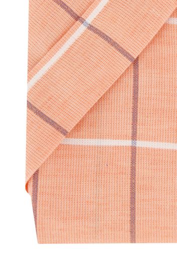 Giordano casual overhemd korte mouw wijde fit roze geruit 100% katoen