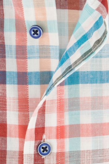 Giordano casual overhemd korte mouw wijde fit blauw geruit 100% katoen