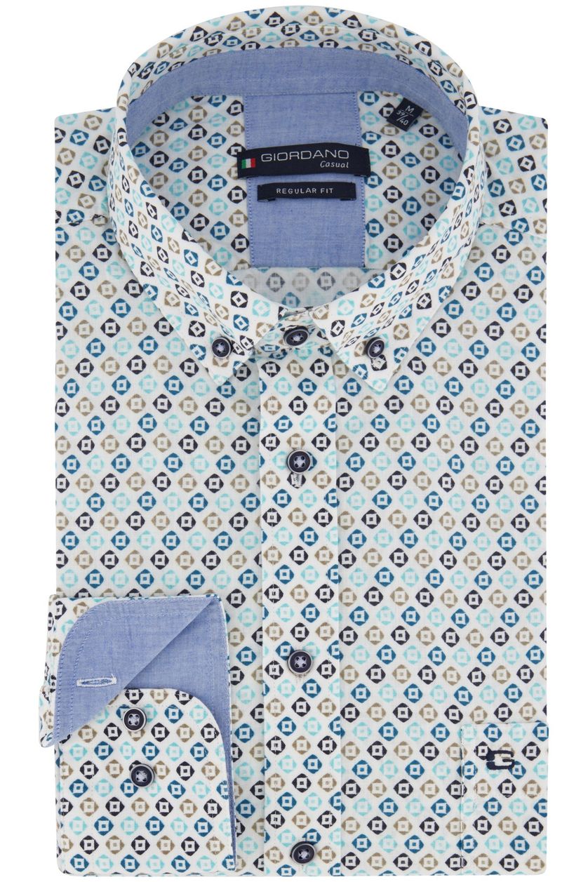 Giordano casual overhemd normale fit blauw geprint katoen bortszak