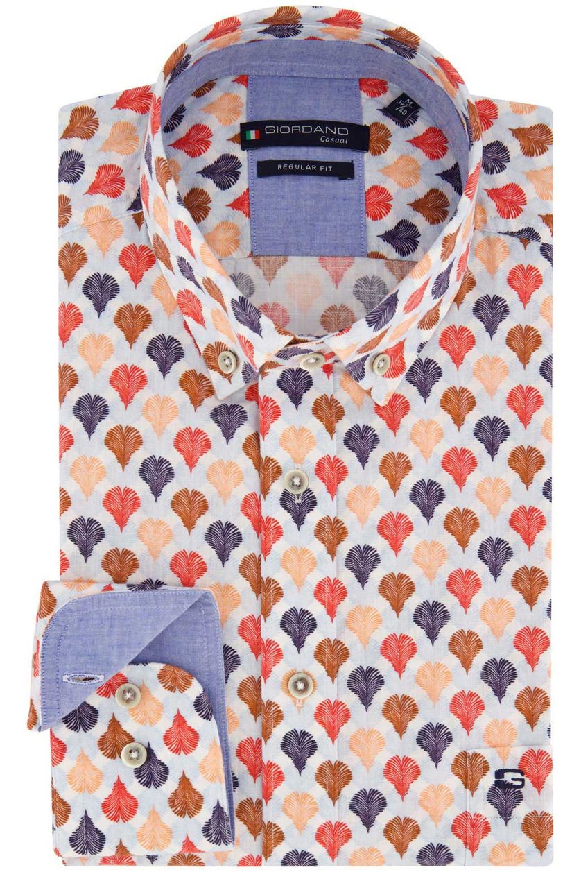 Giordano casual overhemd katoen wijde fit lichtblauw multicolor geprint