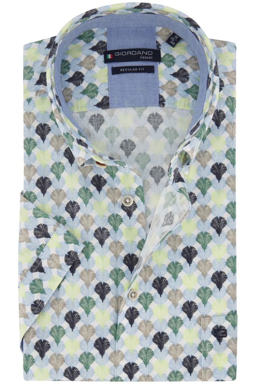 Giordano casual overhemd normale fit groen geprint katoen