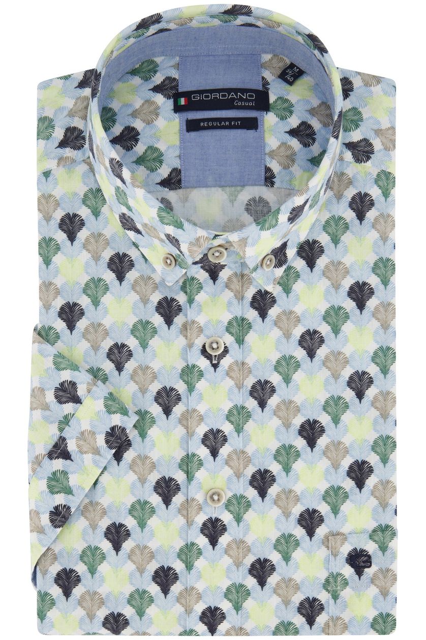 Giordano casual overhemd normale fit groen geprint katoen