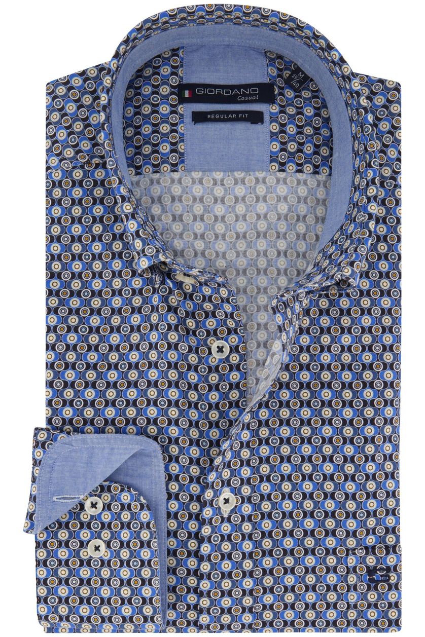 Giordano casual overhemd normale fit blauw geprint katoen