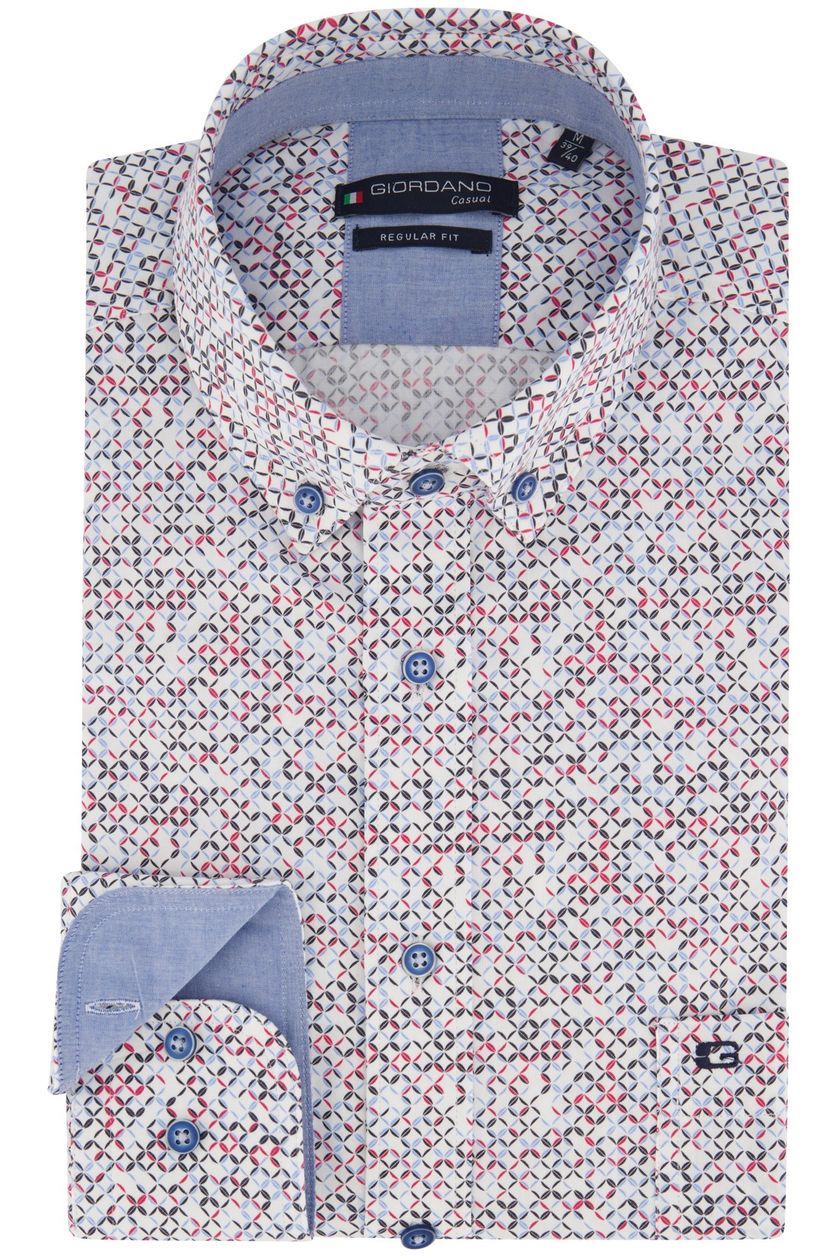 Giordano casual overhemd normale fit rood geprint katoen