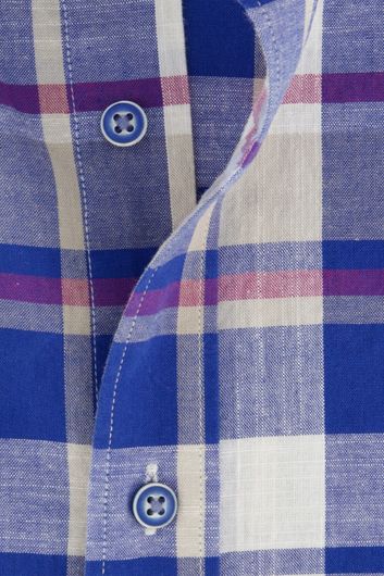 Giordano casual overhemd korte mouw wijde fit blauw geruit katoen