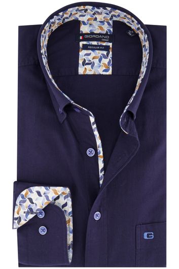 Giordano zakelijk overhemd normale fit donkerblauw effen katoen