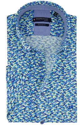 Giordano Giordano casual overhemd korte mouw normale fit blauw geprint katoen met borstzak