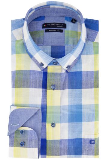 Giordano casual overhemd normale fit blauw geruit 
