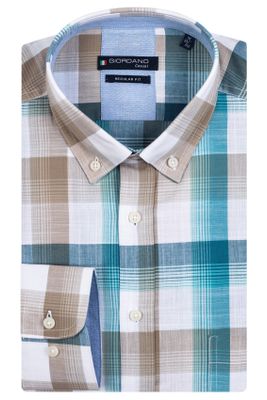 Giordano Giordano casual overhemd wijde fit blauw geruit katoen button-down boord