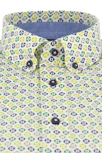 Giordano casual overhemd korte mouw normale fit groen geprint katoen