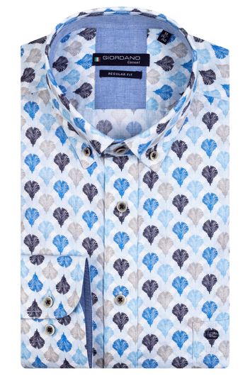 casual overhemd Giordano blauw geprint katoen normale fit 