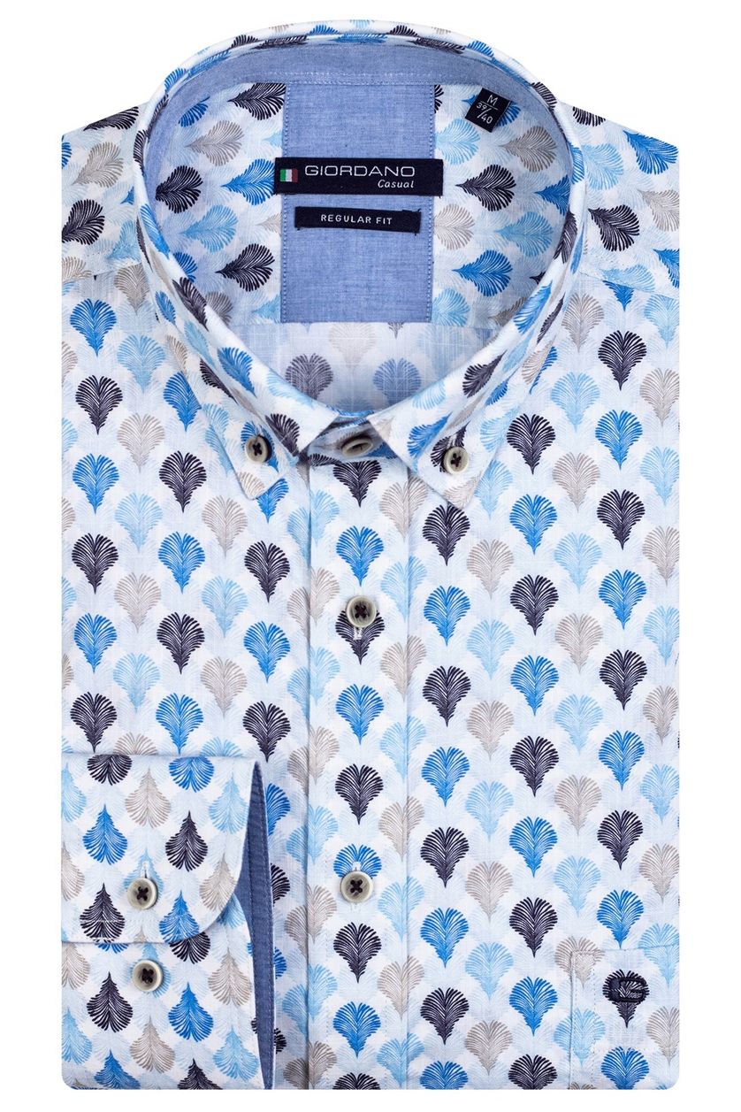 Giordano casual overhemd blauw print katoen normale fit