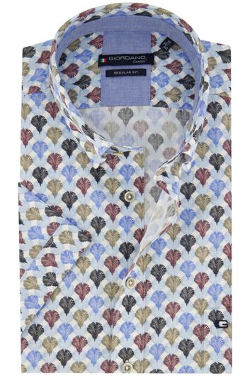 Giordano casual overhemd korte mouw normale fit blauw geprint katoen